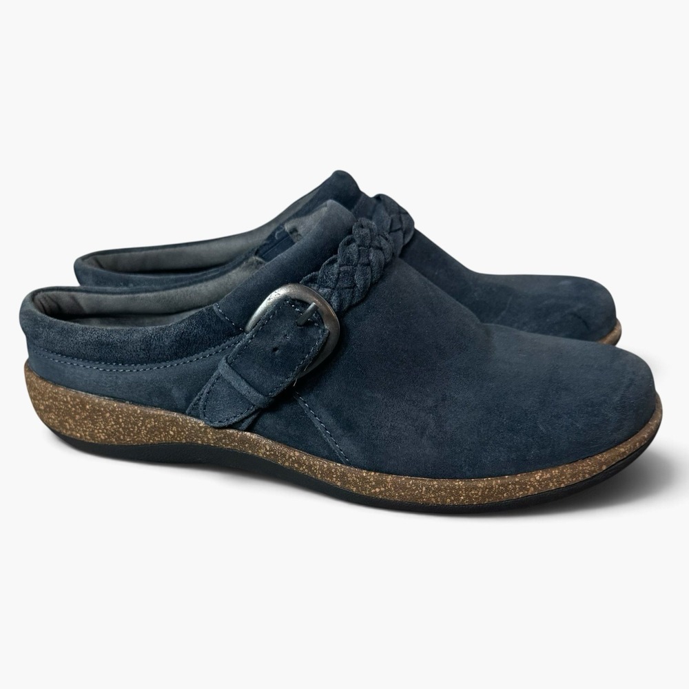 Aetrex Libby Braided Leather Suede Comfort Clogs Mule Size 9-9.5 Slip On Buckle